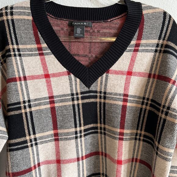 Argyle Plaid Clueless Sweater Preppy Y2K Viscose Blend Black Beige Ivy League M - Picture 2 of 14